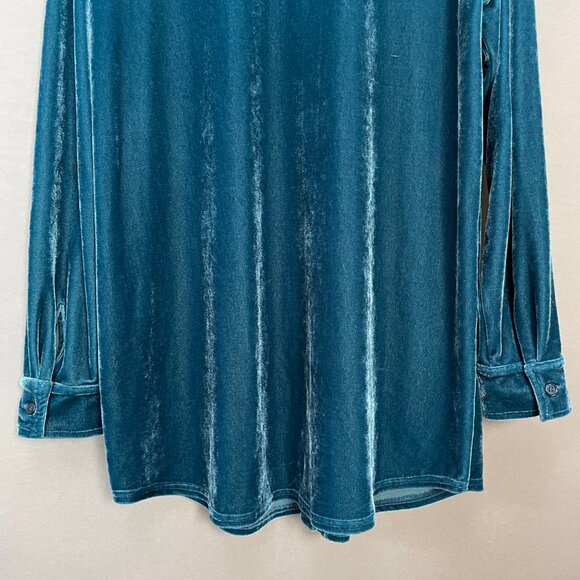 Soft Surroundings Velvet Top Blouse Button-Up Stretch Sz Medium Teal Long Sleeve - Picture 6 of 15